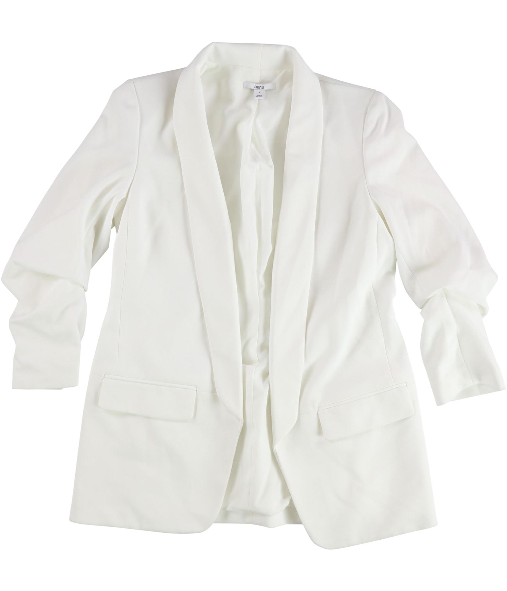 bar III Womens Ruched Boyfriend Blazer Jacket, White, Small